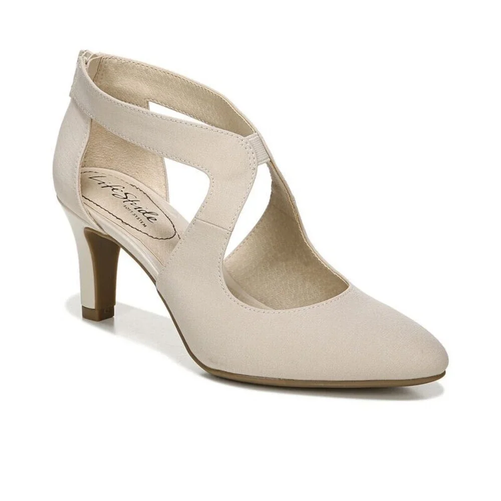 LifeStride Giovanna 2 Pump Women's US 9 Beige Leather Almond Toe Slip-On RHS4797